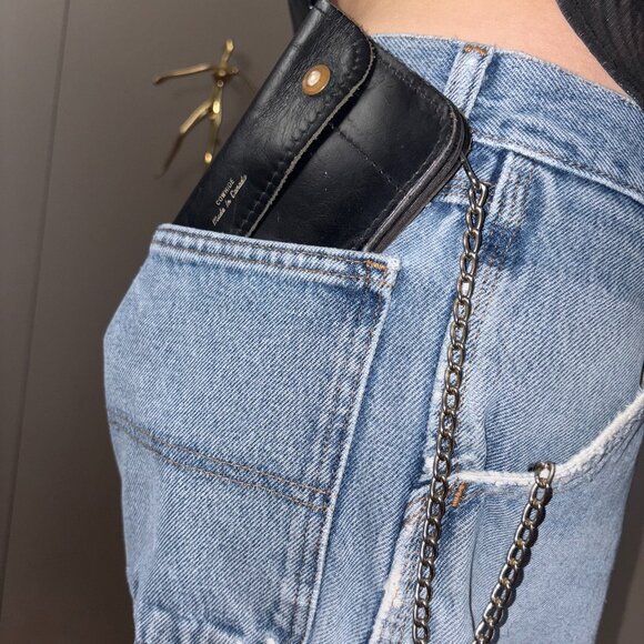 Vintage Black Genuine Leather Chain Wallet - Picture 1 of 7